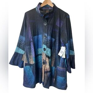 Ali Miles Large art to wear blouse Lagenlook pockets New with Tags